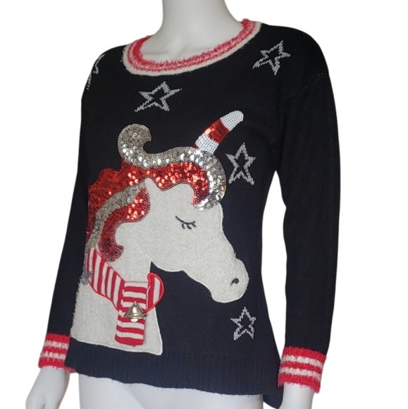 33 Degrees Women's Crew Unicorn Christmas Ugly Sweater Sequin Holiday Size XS. - Picture 3 of 12